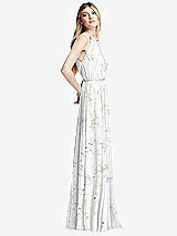Side View Thumbnail - Bleu Garden Illusion Back Halter Maxi Dress with Covered Button Detail