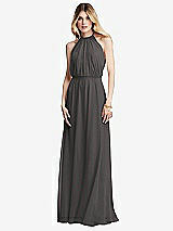 Front View Thumbnail - Caviar Gray Illusion Back Halter Maxi Dress with Covered Button Detail