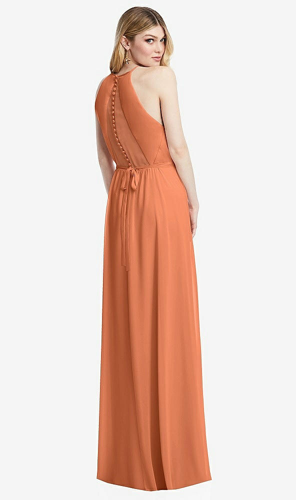 Back View - Sweet Melon Illusion Back Halter Maxi Dress with Covered Button Detail