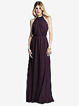 Front View Thumbnail - Aubergine Illusion Back Halter Maxi Dress with Covered Button Detail
