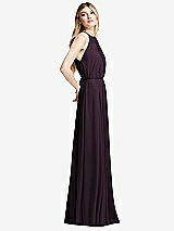 Side View Thumbnail - Aubergine Illusion Back Halter Maxi Dress with Covered Button Detail