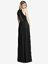 Rear View Thumbnail - Black Illusion Back Halter Maxi Dress with Covered Button Detail