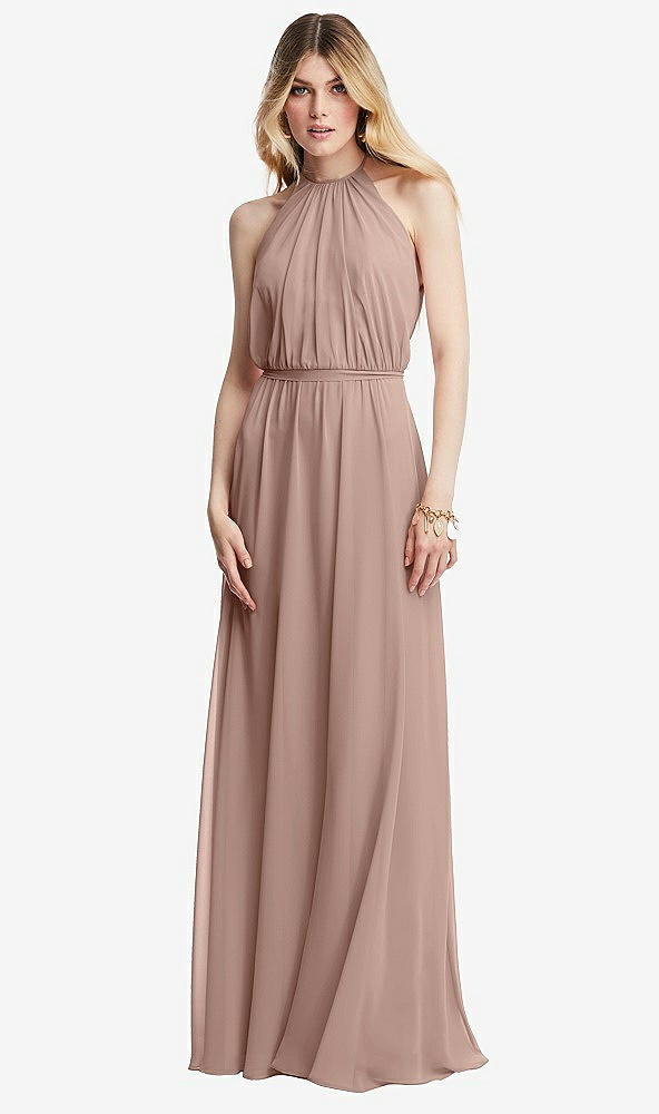 Front View - Bliss Illusion Back Halter Maxi Dress with Covered Button Detail