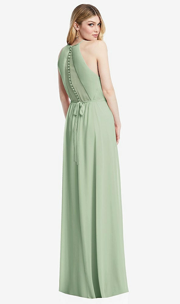 Back View - Celadon Illusion Back Halter Maxi Dress with Covered Button Detail