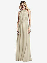 Front View Thumbnail - Champagne Illusion Back Halter Maxi Dress with Covered Button Detail