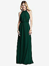 Front View Thumbnail - Hunter Green Illusion Back Halter Maxi Dress with Covered Button Detail