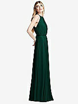 Side View Thumbnail - Hunter Green Illusion Back Halter Maxi Dress with Covered Button Detail