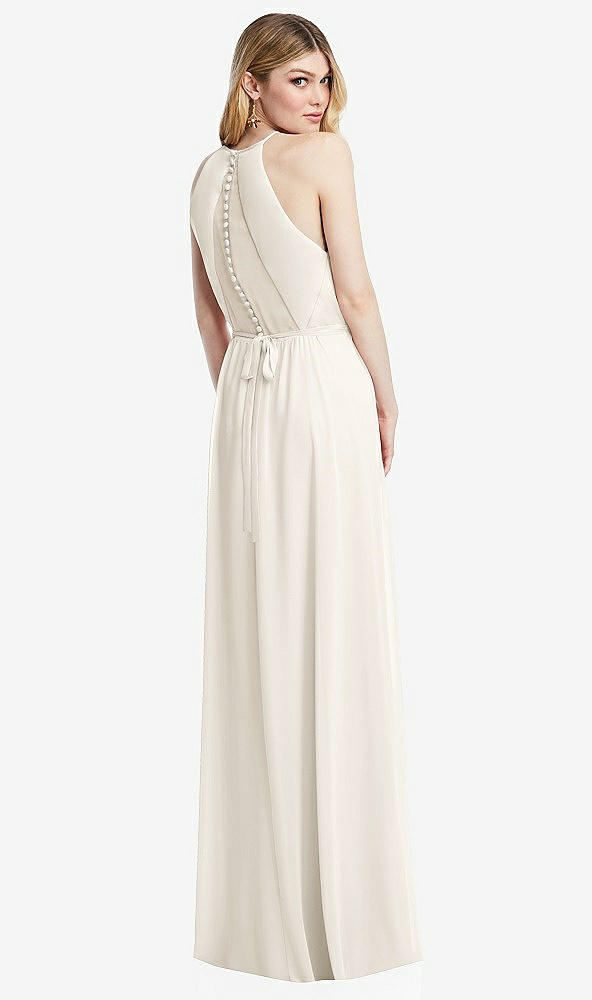 Back View - Ivory Illusion Back Halter Maxi Dress with Covered Button Detail