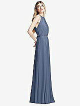 Side View Thumbnail - Larkspur Blue Illusion Back Halter Maxi Dress with Covered Button Detail