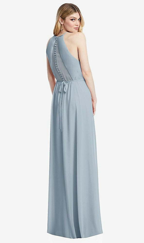 Back View - Mist Illusion Back Halter Maxi Dress with Covered Button Detail