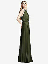 Side View Thumbnail - Olive Green Illusion Back Halter Maxi Dress with Covered Button Detail