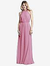 Front View Thumbnail - Powder Pink Illusion Back Halter Maxi Dress with Covered Button Detail