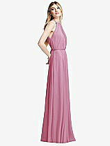 Side View Thumbnail - Powder Pink Illusion Back Halter Maxi Dress with Covered Button Detail