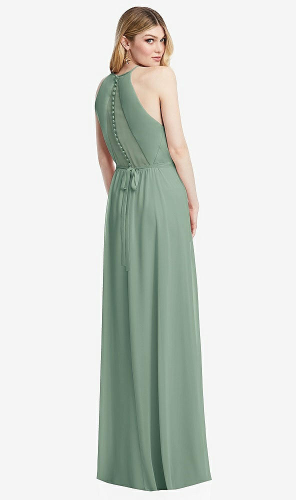 Back View - Seagrass Illusion Back Halter Maxi Dress with Covered Button Detail