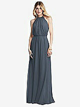 Front View Thumbnail - Silverstone Illusion Back Halter Maxi Dress with Covered Button Detail
