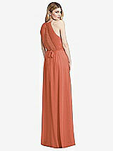 Rear View Thumbnail - Terracotta Copper Illusion Back Halter Maxi Dress with Covered Button Detail