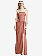 Alt View 1 Thumbnail - Desert Rose Strapless Pleated Faux Wrap Trumpet Gown with Front Slit