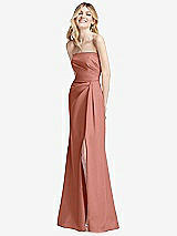 Alt View 2 Thumbnail - Desert Rose Strapless Pleated Faux Wrap Trumpet Gown with Front Slit