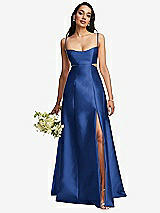 Alt View 1 Thumbnail - Classic Blue Open Neckline Cutout Satin Twill A-Line Gown with Pockets