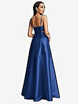 Rear View Thumbnail - Classic Blue Open Neckline Cutout Satin Twill A-Line Gown with Pockets