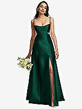 Alt View 1 Thumbnail - Hunter Green Open Neckline Cutout Satin Twill A-Line Gown with Pockets
