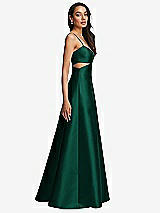 Side View Thumbnail - Hunter Green Open Neckline Cutout Satin Twill A-Line Gown with Pockets