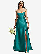Alt View 1 Thumbnail - Jade Open Neckline Cutout Satin Twill A-Line Gown with Pockets
