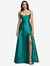 Front View Thumbnail - Jade Open Neckline Cutout Satin Twill A-Line Gown with Pockets