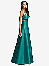 Side View Thumbnail - Jade Open Neckline Cutout Satin Twill A-Line Gown with Pockets