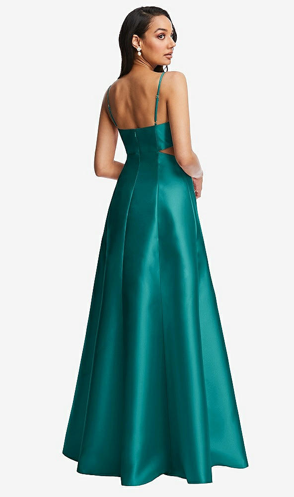 Back View - Jade Open Neckline Cutout Satin Twill A-Line Gown with Pockets