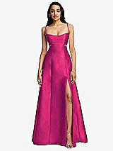 Front View Thumbnail - Think Pink Open Neckline Cutout Satin Twill A-Line Gown with Pockets