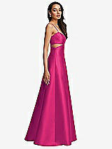 Side View Thumbnail - Think Pink Open Neckline Cutout Satin Twill A-Line Gown with Pockets