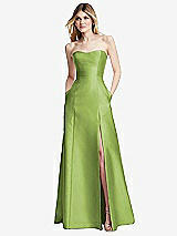 Rear View Thumbnail - Mojito Strapless A-line Satin Gown with Modern Bow Detail