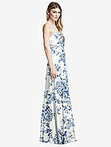 Side View Thumbnail - Cottage Rose Dusk Blue Shirred Bodice Strapless Chiffon Maxi Dress with Optional Straps