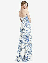 Rear View Thumbnail - Cottage Rose Dusk Blue Shirred Bodice Strapless Chiffon Maxi Dress with Optional Straps