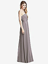 Side View Thumbnail - Cashmere Gray Shirred Bodice Strapless Chiffon Maxi Dress with Optional Straps