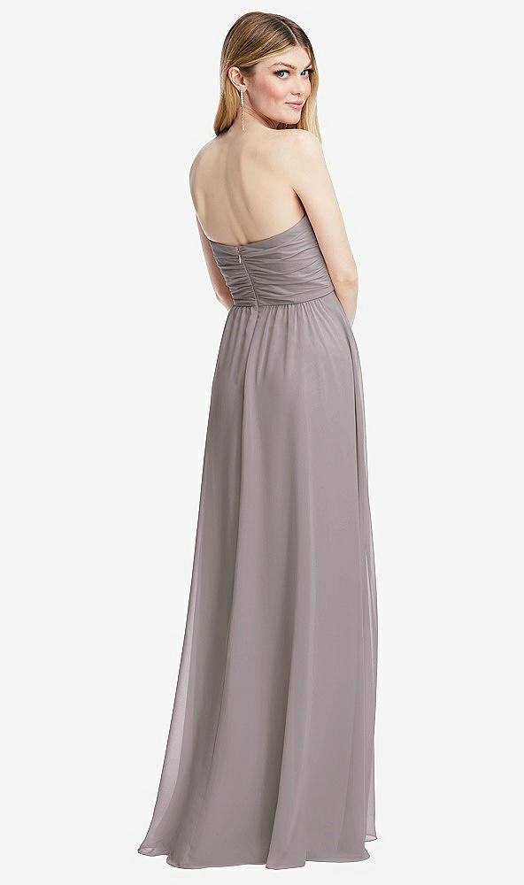 Back View - Cashmere Gray Shirred Bodice Strapless Chiffon Maxi Dress with Optional Straps