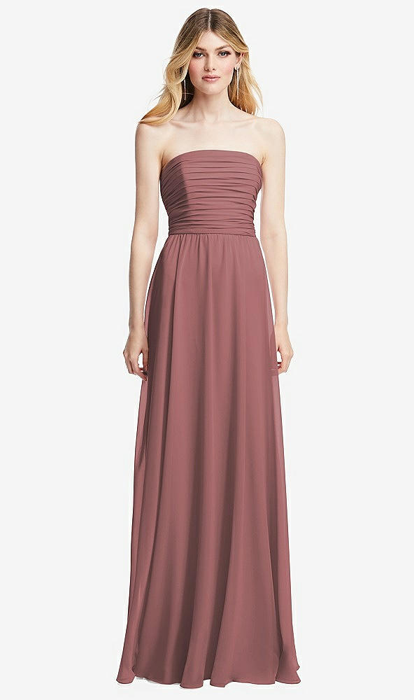 Front View - Rosewood Shirred Bodice Strapless Chiffon Maxi Dress with Optional Straps