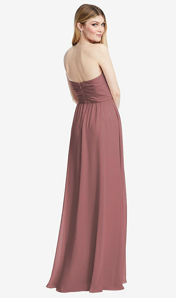 Back View - Rosewood Shirred Bodice Strapless Chiffon Maxi Dress with Optional Straps