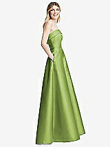 Side View Thumbnail - Mojito Strapless Bias Cuff Bodice Satin Gown with Pockets