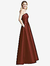 Side View Thumbnail - Auburn Moon Strapless Bias Cuff Bodice Satin Gown with Pockets