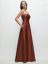 Rear View Thumbnail - Auburn Moon Strapless Bias Cuff Bodice Satin Gown with Pockets