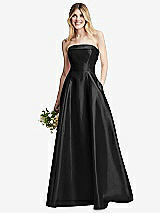 Alt View 1 Thumbnail - Black Strapless Bias Cuff Bodice Satin Gown with Pockets
