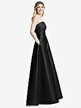 Side View Thumbnail - Black Strapless Bias Cuff Bodice Satin Gown with Pockets
