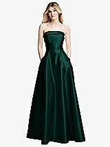 Front View Thumbnail - Evergreen Strapless Bias Cuff Bodice Satin Gown with Pockets