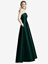 Side View Thumbnail - Evergreen Strapless Bias Cuff Bodice Satin Gown with Pockets