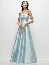 Front View Thumbnail - French Blue Strapless Bias Cuff Bodice Satin Gown with Pockets