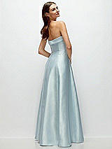 Side View Thumbnail - French Blue Strapless Bias Cuff Bodice Satin Gown with Pockets