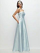 Rear View Thumbnail - French Blue Strapless Bias Cuff Bodice Satin Gown with Pockets