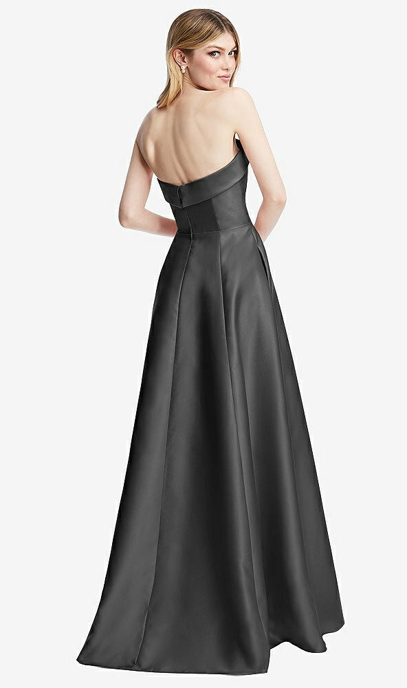 Back View - Gunmetal Strapless Bias Cuff Bodice Satin Gown with Pockets